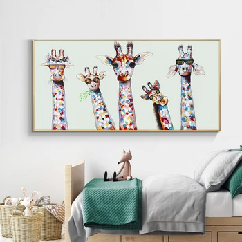 Grafiti Meno Mielas Ir Spalvingas Žirafa Drobės, Paveikslai, Sienos Menas, Plakatų Ir Grafikos Gyvūnų Sienos Menas Drobė Kambario Dekoro