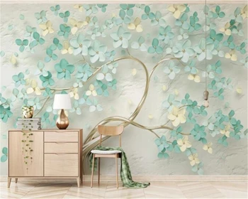 Individualizuotos fono paveikslėlį mažų šviežių mėtų žalia HD šilko medžiagos, gėlių reljefinio fono sienos, namo apdailos 3d tapetai, freskos