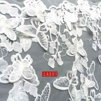 NAUJAS 1y/1lot 3D drugelis siuvinėjimo nėrinių Pieno šilko Minkštas akių Aplikacijos Vestuvių suknelė Balta Bauda akių tirpsta Vandenyje nėrinių X0282-1