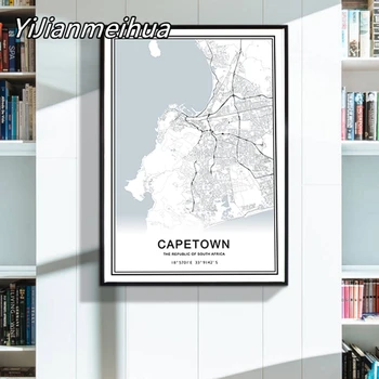 Drobė, Tapyba, Modernus keiptaunas Miesto Žemėlapis Spausdinamas Pietų Afrika, Kelionės Sienos Meno POP Plakato Nuotraukas Kambarį Namų dekoro
