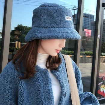 Moterų Žiemos Dirbtiniais Vilnos Kibiro Kepurę Raidžių Etiketės Vientisos Spalvos Tirštėti Šiltas 2020 Korėjos Harajuku Studentų Reguliuojamas Žvejo Kepurė