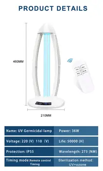 Uv-C ozono ir ultravioletinės sterilizacija lempos 38 vatų dezinfekavimo lempos 110V, 220V, nuotolinio valdymo laikas sterilizacija lempos
