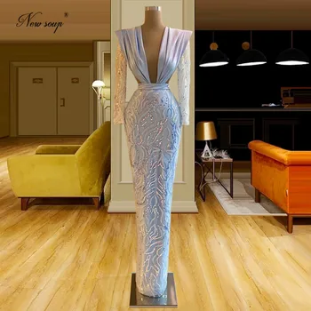 Haute Dubajus Bling V Kaklo Vakarinę Suknelę Ilgai Moterų Sławna Dress Artimųjų Rytų Undinė 2021 Chalatas De Soirée Kristalai Prom Dresses