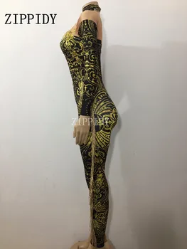 Seksualus Žalia Kutas Jumpsuit Moterų sexy Nude Antblauzdžiai pakraščiuose Bodysuit Kostiumas Šokių Etape Dėvėti Moterų Dainininkė Didelis Ruožas Apranga