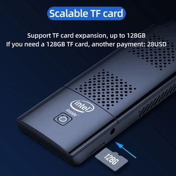 XCY Mini PC Stick Intel Celeron N4100 Keturių branduolių 4GB LPDDR4 128GB emmsp HDMI 2.0 4K 60Hz 2.4 G/5.0 G WiFi, Bluetooth 4.2 Windows 10