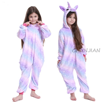 Flanelė Žiemos Pajama komplektai Vaikams Sleepwear Vienaragis Panda Bear onesies Vaikams Gyvūnų Pižama Cosplay Unisex Homewear