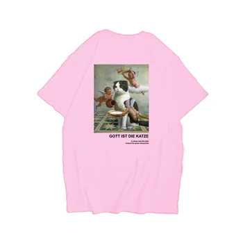 2020 m. Japonijos Streetwear Marškinėliai Vyrams, moterims, Hip-Hop Juokinga Angelas Katė T-Shirt Vasaros trumpomis Rankovėmis Marškinėlius Harajuku Medvilnės Tees Naujas