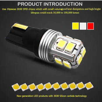 Gtinthebox W5W led lemputė T10 LED Šviesos 650LM 12V Automobilio LED Lempos 3030 chip Salono Apšvietimas, posūkių žibintas 6000k Balta Geltona Raudona mėlyna