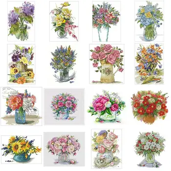 Graži vaza gėlių modelius Skaičiuojami Kryželiu 11CT 14CT 18CT 