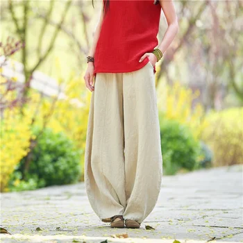 7 spalvų Moterys Pavasarį, Rudenį, Ramės (kiniškosios dilgėlės) Pantalones plius dydis plačios haremo kelnės elastingos juosmens ilgos kelnės prarasti Pantalon aukščiausios kokybės