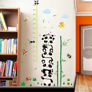 Mielas Panda gyvūnų aukštis priemonė sienų lipdukai lipdukas klijais, PVC lipdukas freskos aukščio matuoklis vaikams, vaikų kambario dekoravimas