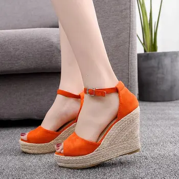 Sandalai moteris 2021 atsitiktinis plius dydis pleišto sandalai mados bohemiškas stilius žuvų burna sandalai kanapių virvė, platformos, aukštakulniai batai