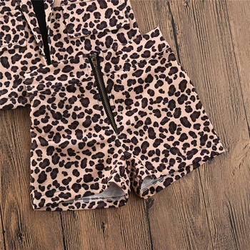 3PCS Vasaros Bamblys Baby Girl Leopard Drabužiai, Striukė+Topai Marškinėliai+Trumpas Kelnes Komplektai