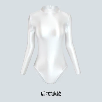 XCKNY NAUJA SPALVA vientisi maudymosi kostiumėlis moterims seksualus stora blizgus didelės šakutės ilgomis rankovėmis maudymosi kostiumėlį vientisos spalvos marškinėliai su tarpkojo