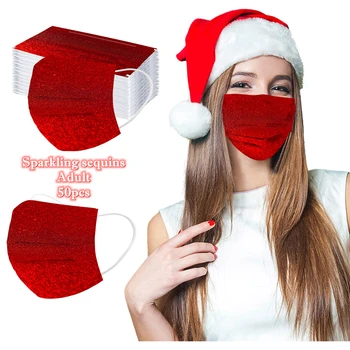 Kalėdų Moteris Vienkartiniai Kaukė Raudonas Putojantis blizgučiai Spausdinti 3Ply Lankelį, Veido Kaukės, Apsauginės masque noel mascarillas 50pcs