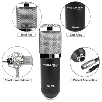 Profesinės BM800 mikrofonas transliacijos įrašymo Išorės garso plokštę + phantom power nustatyti miltų