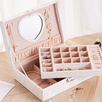 2020 m. Naujo Dizaino Pu Odos Papuošalų Dėžutė Dvigubo sluoksnio Medinis Rėmas Princesė Papuošalų Laikymo Dėžutė Kosmetikos Dėžutės Labai Rekomenduoju