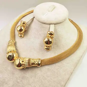 Vestuvių dovana mados aukštos kokybės Afrikos juvelyrika nustatyti moterų karoliai, auskarai, apyrankės kelionės aukso papuošalų rinkinys