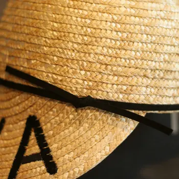 Tendencija Vasaros Lauko moterų atsitiktinis Rafija šiaudų skrybėlę Saulės skydelis bžūp Panele, mergina Laišką siuvinėjimo saulės, skrybėlę, kelionės