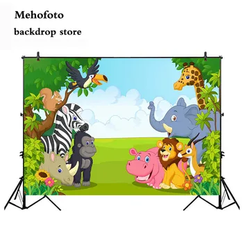 Mehofoto Džiunglių Gimtadienio Fone Safari Temą Sluoksnių Animacinių filmų fotosesiją Backdrops Fotografijos Studija 743
