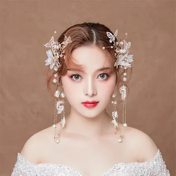 Korėjos nuotakos tiara ultra-pasakų saldus plaukų hoopas auskarai nustatyti vestuvių plaukų aksesuarai