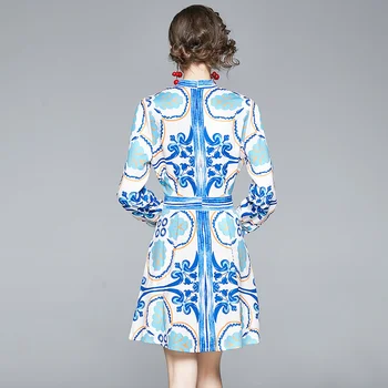 Pavasario Tako Dizaineris Derliaus Spausdinimo Suknelė Moters Drabužius Europos Mados Ilgomis Rankovėmis Aline Atsitiktinis Skraiste Femme Atostogų Vestidos
