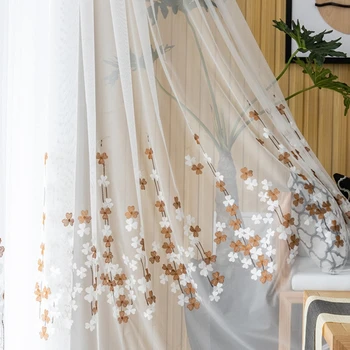 Išsiuvinėti Baltas tiulis Užuolaidų vien už kambarį miegamojo langas rudos spalvos gėlių užuolaidų, užuolaidos namų dekoro