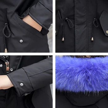 2020 m., Moterų Žiemos Striukė X-long Juodos Vilnos Linijinės Moteris Parkas Negabaritinių Plonas Storas Gobtuvu Su Kailio Apykakle Atsitiktinis Outwear Paltai