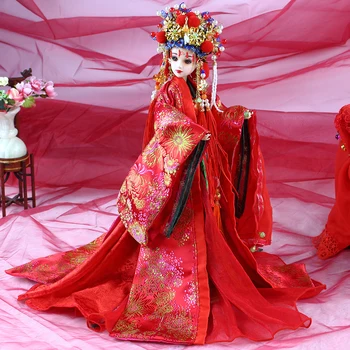 Likimo dienų bjd Rytų Žavesio Kinų stiliaus spalvingas vestuvių suknelė Kinijoje nuotaka stovi lauke 35cm raudonas šukuosena suvenyrų žaislą dovanų