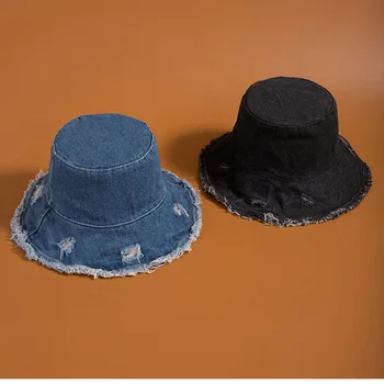 MAXSITI U Naujojo Derliaus Kibiro Kepurę skylę džinsinio žvejo Skrybėlę Moterų kutais Didelis Kraštų mados atsitiktinis baseino skrybėlę