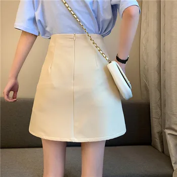 Aukštos juosmens ruched sijonas moterų vasaros 2020 naujų korėjos stiliaus paketas klubo sijonas priekiniai mygtukai sijonas kolegijos stilius
