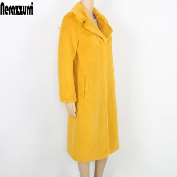 Nerazzurri žiemos dirbtiniais kailių paltai moterims geltona juoda black furry viršutinių drabužių siuvimas ilgai dirbtinio kailio paltai didelio dydžio outwear 5xl 6xl 7xl