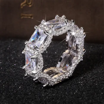 925 Sterlingas Sidabro Mikro-inkrustacijos Cirkonis Žiedas Amžinąjį Vestuvinį Žiedą, Elegantiškas Klasikinis Ponios Žiedas Vestuvinis Žiedas