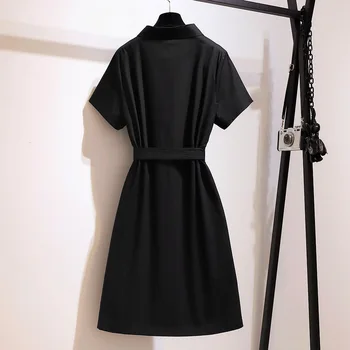 Naujas 2021 ponios vasaros plius dydis marškinėliai suknelė moterims didelių palaidų trumpas rankovės juodos medvilnės pledas mygtuką suknelė 4XL 5XL 6XL 7XL