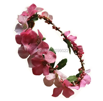 Dirbtinis Hydrangea Gėlių Halo Lankelis Galvos Gėlių Vainiką Vestuvių Plaukų Aksesuarai Moterims Brides Pink 