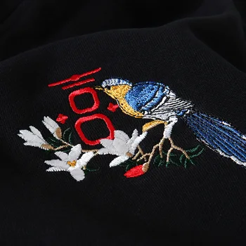 Vyrai Siuvinėjimo Gobtuvu Hoodie Gėlių Paukštis, Kinų Prarasti Atsitiktinis Hoodies Puloveris Harajuku Negabaritinių Pora Palaidinės Streetwear
