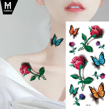 Naujas 3D web įžymybė spalvotas spausdinimas tatuiruotes, drugelis, gėlė vandeniui tatuiruotė, karšto stiliaus atvėsti Halloween