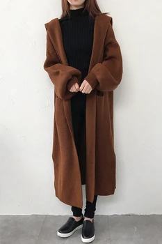 X-Ilgai Gobtuvu Megztinis Megztinis Moterims Korėjos Stiliaus Negabaritinių Šiltas Megztas Paltas Su Kišenėje Moterų Žiemos Drabužių