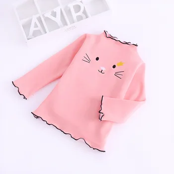 žiemos kūdikių mergaičių Pliušinis sutirštės katės siuvinėjimo dugno shirt baby vaikų mergaičių Medvilnės ilgomis Rankovėmis T-Shirt šiltas viršūnes 7161 04