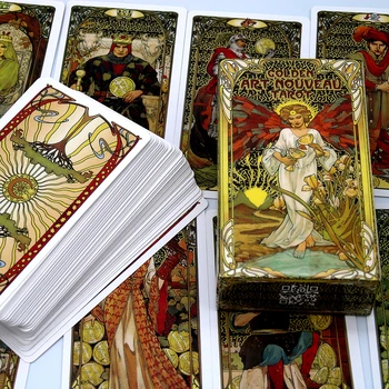 Aukso Art Nouveau Taro Kortas, 78 Kortos ir Guidbook Iliustracijos Tarot Denio Šalis, Žaisti žaidimus, Likimas Būrimą Kortomis