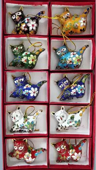 10vnt Nuostabiu Kinijos Rankų darbo Senovinių Cloisonne pelėda klavišą grandinės ir Ornamentas Žavesio