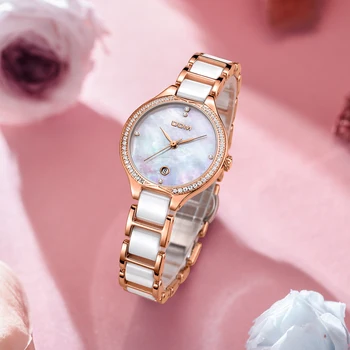 Mados Moterų Deimantų Rankiniai Laikrodžiai DOM G-1271G-7M Keramikos Watchband Viršuje Prabangos Prekės ženklo Suknelė Ponios Ženevos Kvarcinis Laikrodis