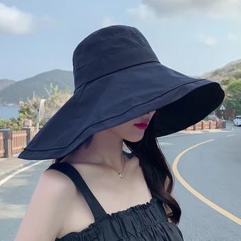 Mados Black Wide Kraštų Kibiro Kepurę Moterims Vasaros Grįžtamasis korėjos Žvejo Kepurė Mergaitėms Turizmo Panama Hip-Hop Lady Kibiro Kepurę