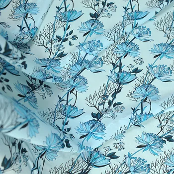 Ežero mėlynos gėlės skaitmeninės tapybos ruožas Dvigubas Joe šilko audinio satino suknelė ткань tissu telas siuvimo tela tecido ткани 