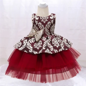 Bamblys mergytę Kūdikį Princesė Dress Baby Girl Vestuvių Suknelė Duobute Embroidey Vaikai Šalis Vestidos 1 Metų gimtadienis