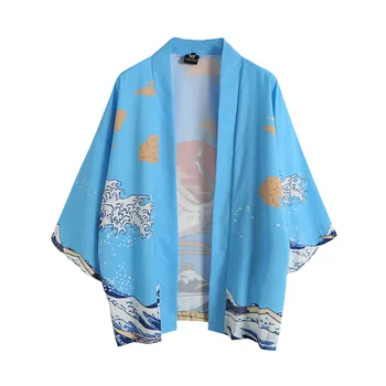 Kimono Megztinis Mados Vyrų Streetwear Laisvi Atidaryti Priekiniai 3/4 Rankovės Samurajus Japonų Stilius, Spausdinta Padengti Iki Megztinis Striukės#g3