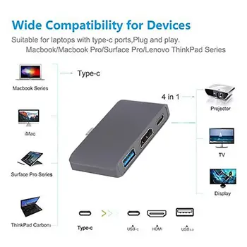 Karšto Usb C HDMI USBC HDMI 3.1 Konverteris Adapterio Tipas C iki DMI/USB 3.1/C Tipo Adapterio Tipas-C Aliuminio Apple Macbook
