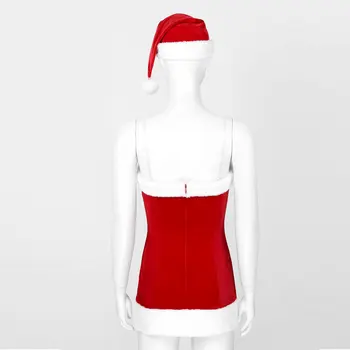 Karšto Seksualus Moteriški Kalėdų Aksomo Suknelė Balta Flanelė Apdaila Mini Suknelė su Santa Hat Kalėdų Fancy Dress Senelis Cosplay Kostiumas