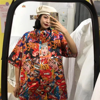 NiceMix Harajuku palaidinė moterims marškinėliai floros spausdinti clothesplus dydis viršūnes 2020 metų vasaros top derliaus korėjos mados drabužiai