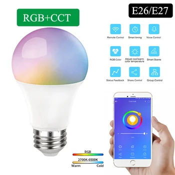 E26/E27 Smart Lemputė RGB+BMT 9W Balso Kontrolės LED Lempos Smart Home Laikas Šviesą, Suderinamą Su 